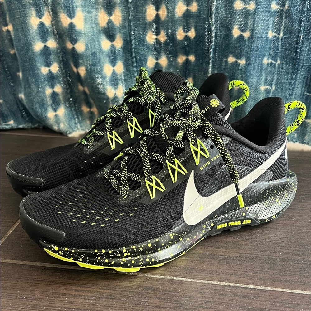 Nike Black and Neon Green Pegasus Trail Sneakers